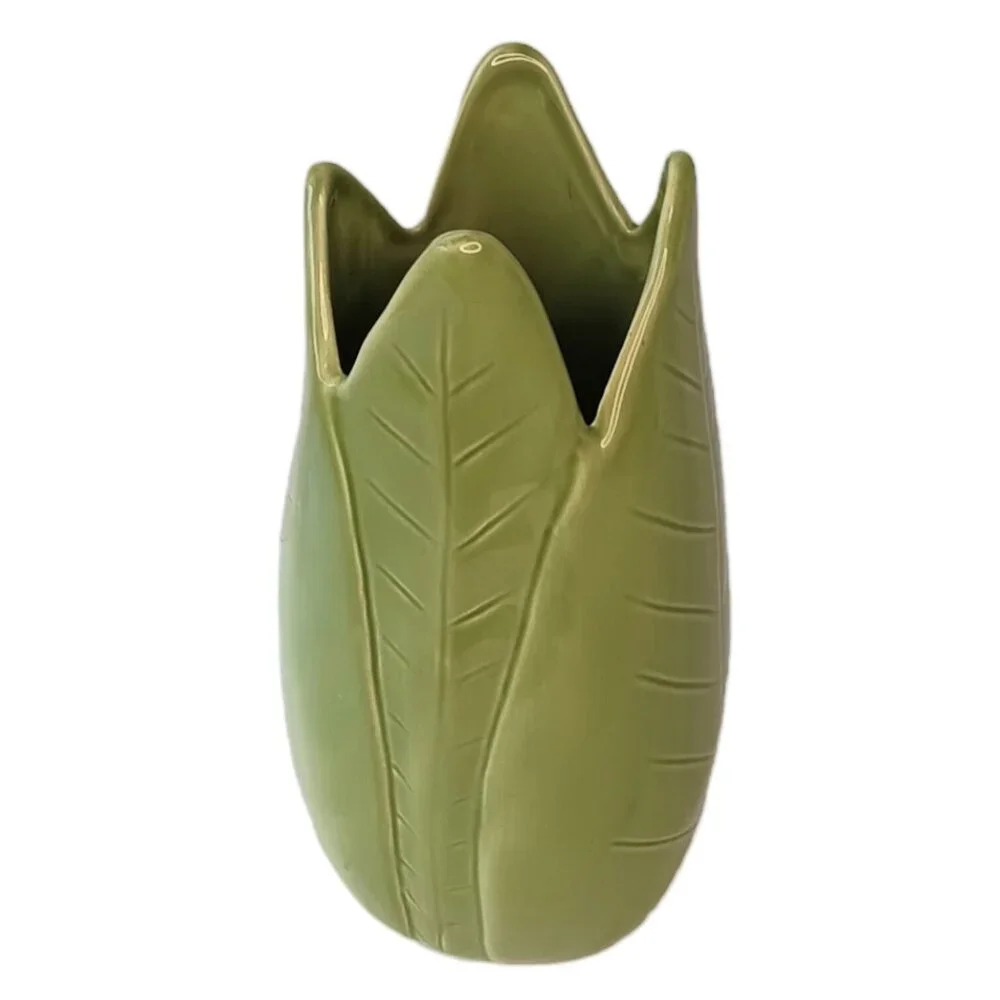 Pottery Barn Green Banana Leaf Vase Tropical Jungle 9